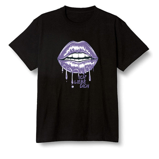 Pop Colour AJ1 High OG Court Purple - love you_red lips - Black Men T-shirt