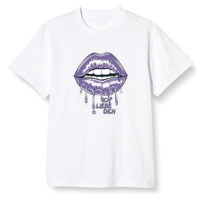 Pop Colour AJ1 High OG Court Purple - love you_red lips - White Men T-shirt