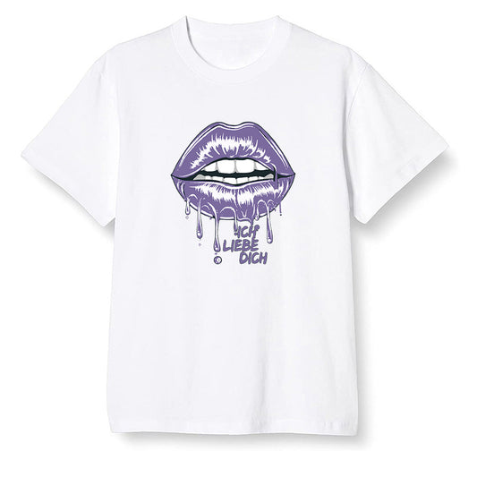 Pop Colour AJ1 High OG Court Purple - love you_red lips - White Men T-shirt