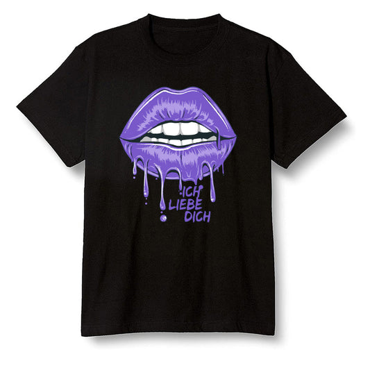 Pop Colour AJ13 Retro Court Purple - love you_red lips - Black Men T-shirt