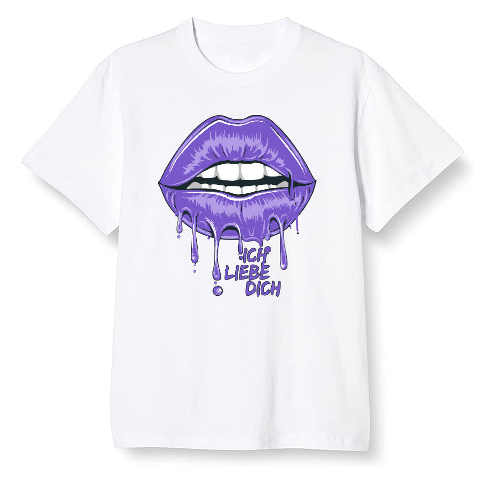 Pop Colour AJ13 Retro Court Purple - love you_red lips - White Men T-shirt