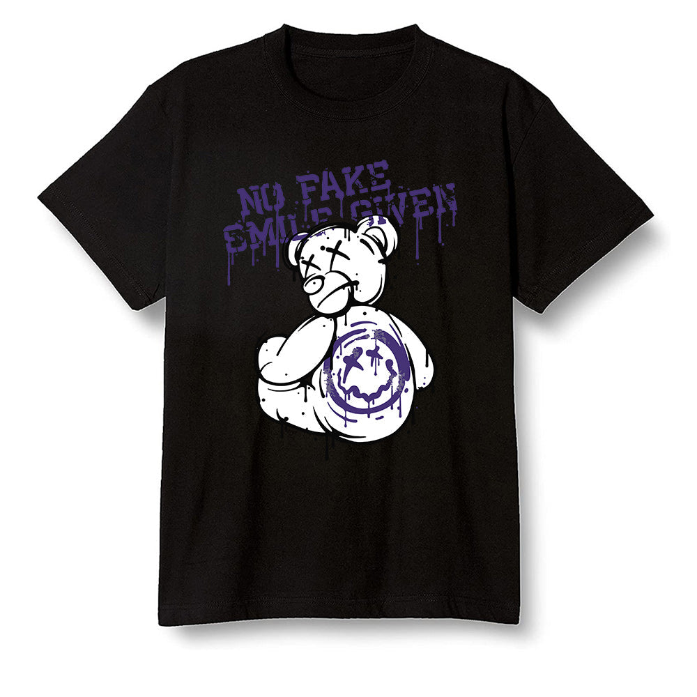 Pop Colour AJ1 Retro High OG Court Purple - smiley teddy bear  - Black Men T-shirt