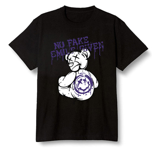 Pop Colour AJ1 Retro High OG Court Purple - smiley teddy bear  - Black Men T-shirt