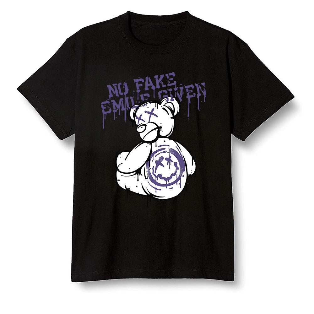 Pop Colour AJ1 High OG Court Purple - smiley teddy bear  - Black Men T-shirt