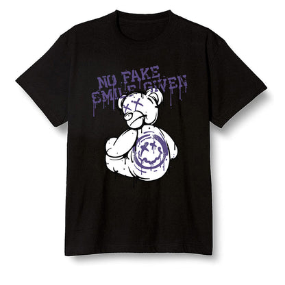 Pop Colour AJ1 High OG Court Purple - smiley teddy bear  - Black Men T-shirt