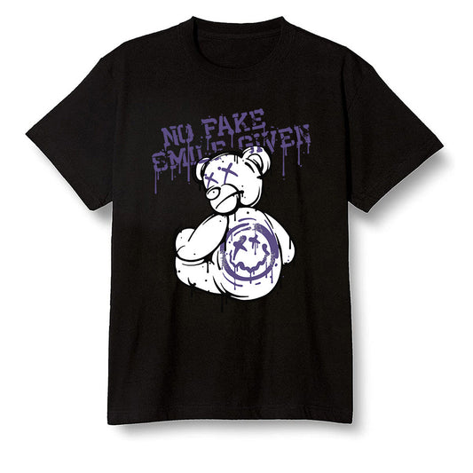 Pop Colour AJ1 High OG Court Purple - smiley teddy bear  - Black Men T-shirt