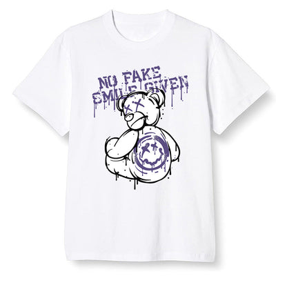 Pop Colour AJ1 High OG Court Purple - smiley teddy bear  - White Men T-shirt