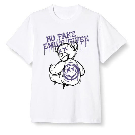 Pop Colour AJ1 High OG Court Purple - smiley teddy bear  - White Men T-shirt