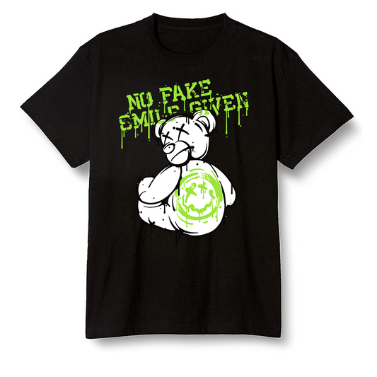 Pop Colour AJ6 Retro Electric Green - smiley teddy bear - Black Men T-shirt