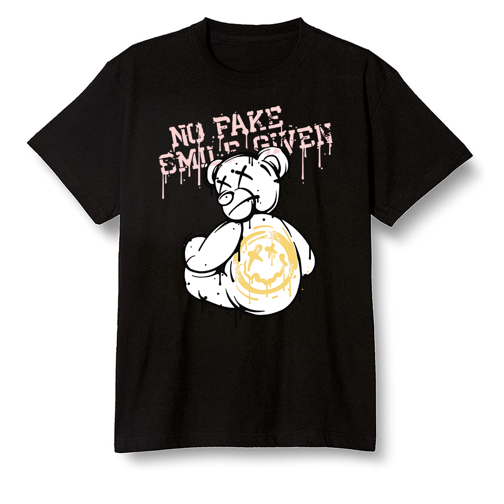 Pop Colour AJ6 Retro Gold Hoops - smiley teddy bear - Black Men T-shirt